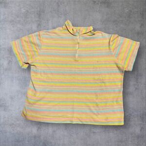 Vintage‎ 70s Striped Baby Tee Ribbed Zip Crop Top Shirt Skater Punk Grunge S/M